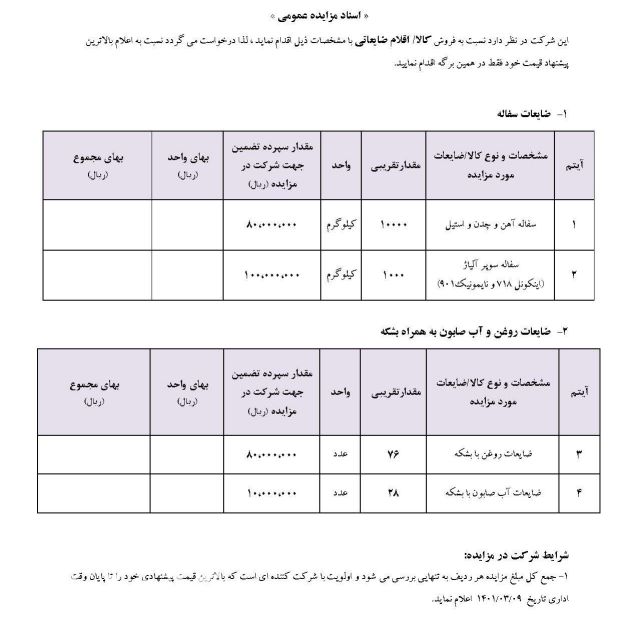 فروش سفاله سوپر آلیاژ ،آهن استیل و بشکه